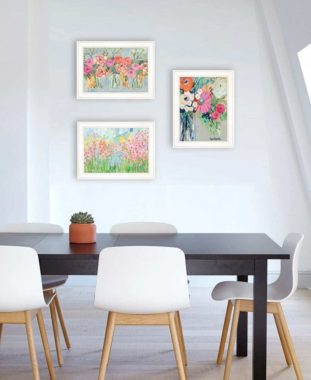 Set Of Three Garden Flowers White Grooved Frame Print Wall Art - Homeroots - Flyclothing LLC