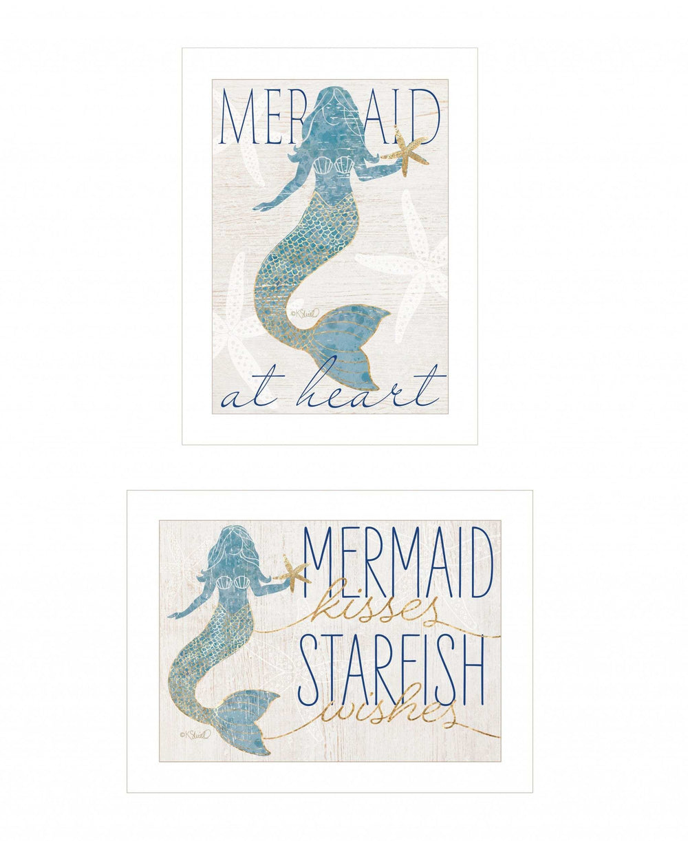 Set Of Two Two Mermaids 1 White Framed Print Wall Art - Homeroots - Flyclothing LLC