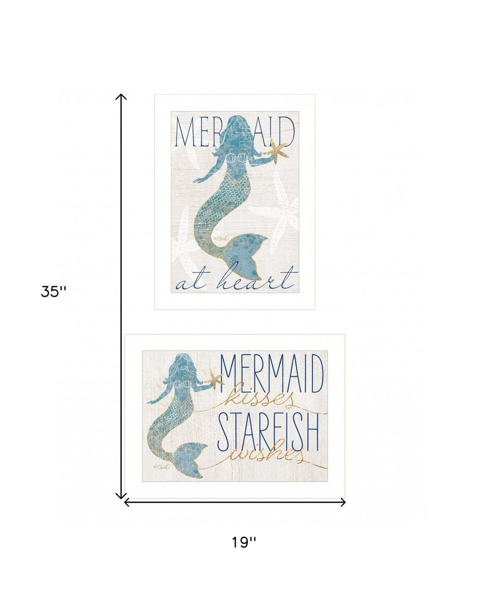 Set Of Two Two Mermaids 1 White Framed Print Wall Art - Homeroots - Flyclothing LLC