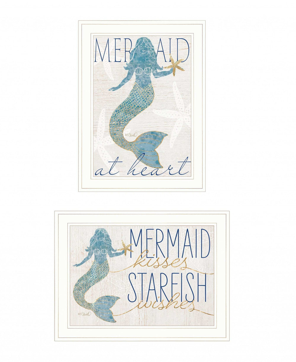 Set Of Two Two Mermaids 2 White Framed Print Wall Art - Homeroots - Flyclothing LLC