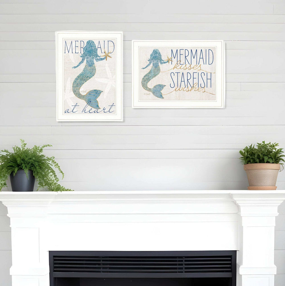 Set Of Two Two Mermaids 2 White Framed Print Wall Art - Homeroots - Flyclothing LLC