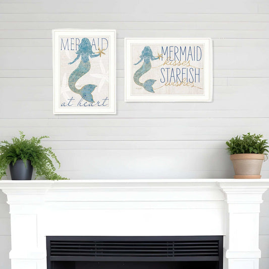 Set Of Two Two Mermaids 2 White Framed Print Wall Art - Homeroots - Flyclothing LLC