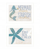 Set Of Two Mermaid Kisses Starfish Wishes 1 White Framed Print Wall Art - Homeroots - Flyclothing LLC
