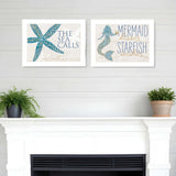 Set Of Two Mermaid Kisses Starfish Wishes 1 White Framed Print Wall Art - Homeroots - Flyclothing LLC