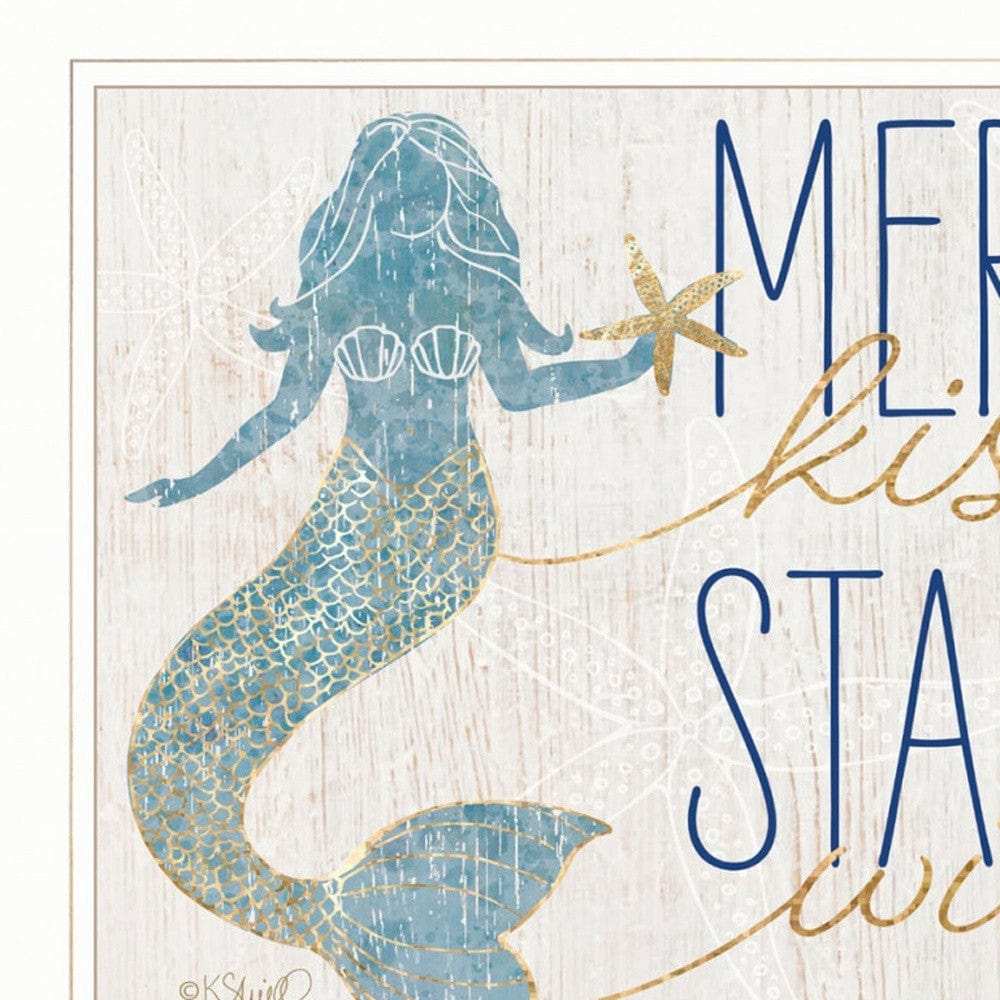 Set Of Two Mermaid Kisses Starfish Wishes 2 White Framed Print Wall Art - Homeroots - Flyclothing LLC