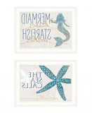 Set Of Two Mermaid Kisses Starfish Wishes 2 White Framed Print Wall Art - Homeroots - Flyclothing LLC