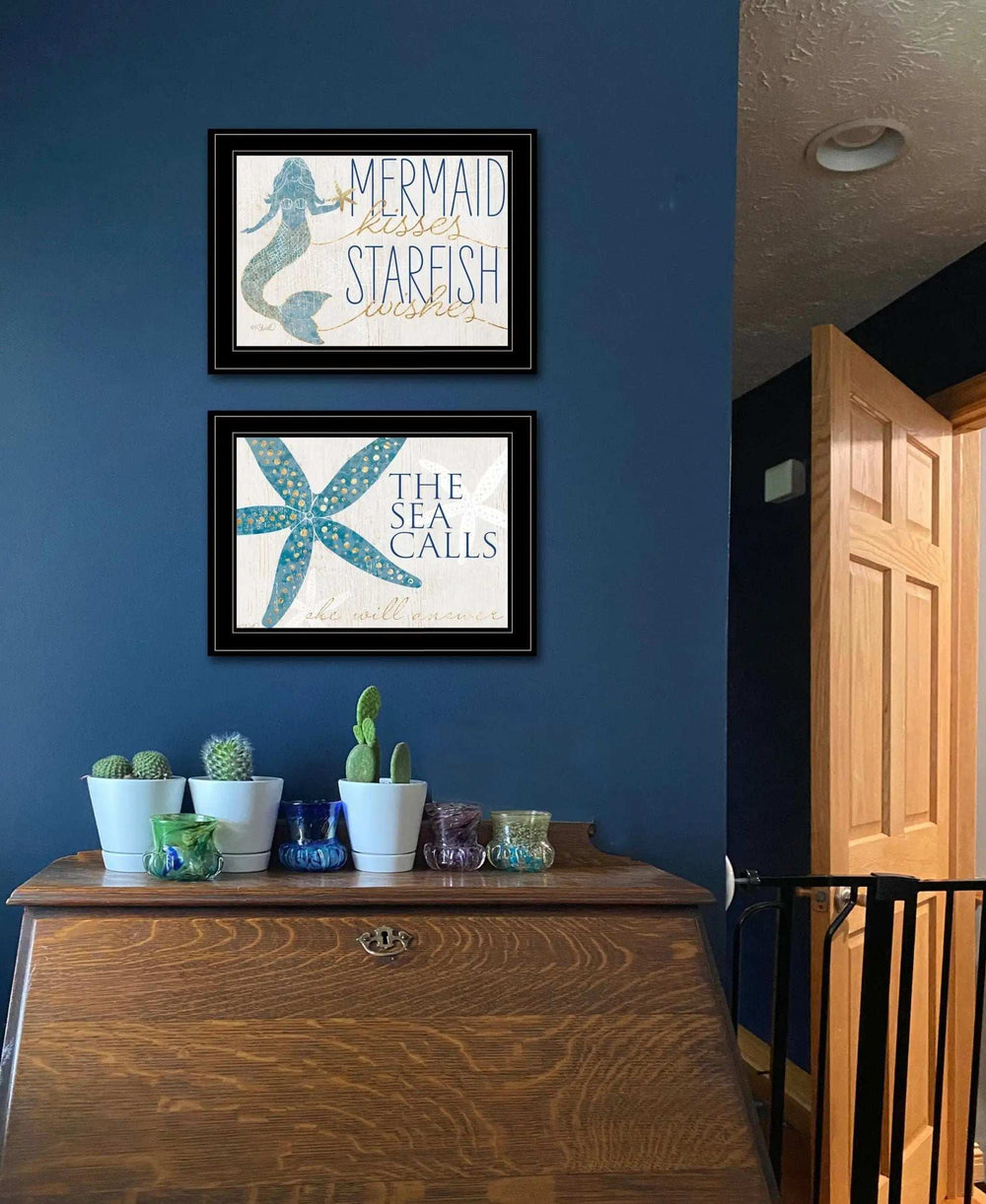 Set Of Two Mermaid Kisses Starfish Wishes 3 Black Framed Print Wall Art - Homeroots - Flyclothing LLC
