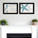 Set Of Two Mermaid Kisses Starfish Wishes 3 Black Framed Print Wall Art - Homeroots - Flyclothing LLC