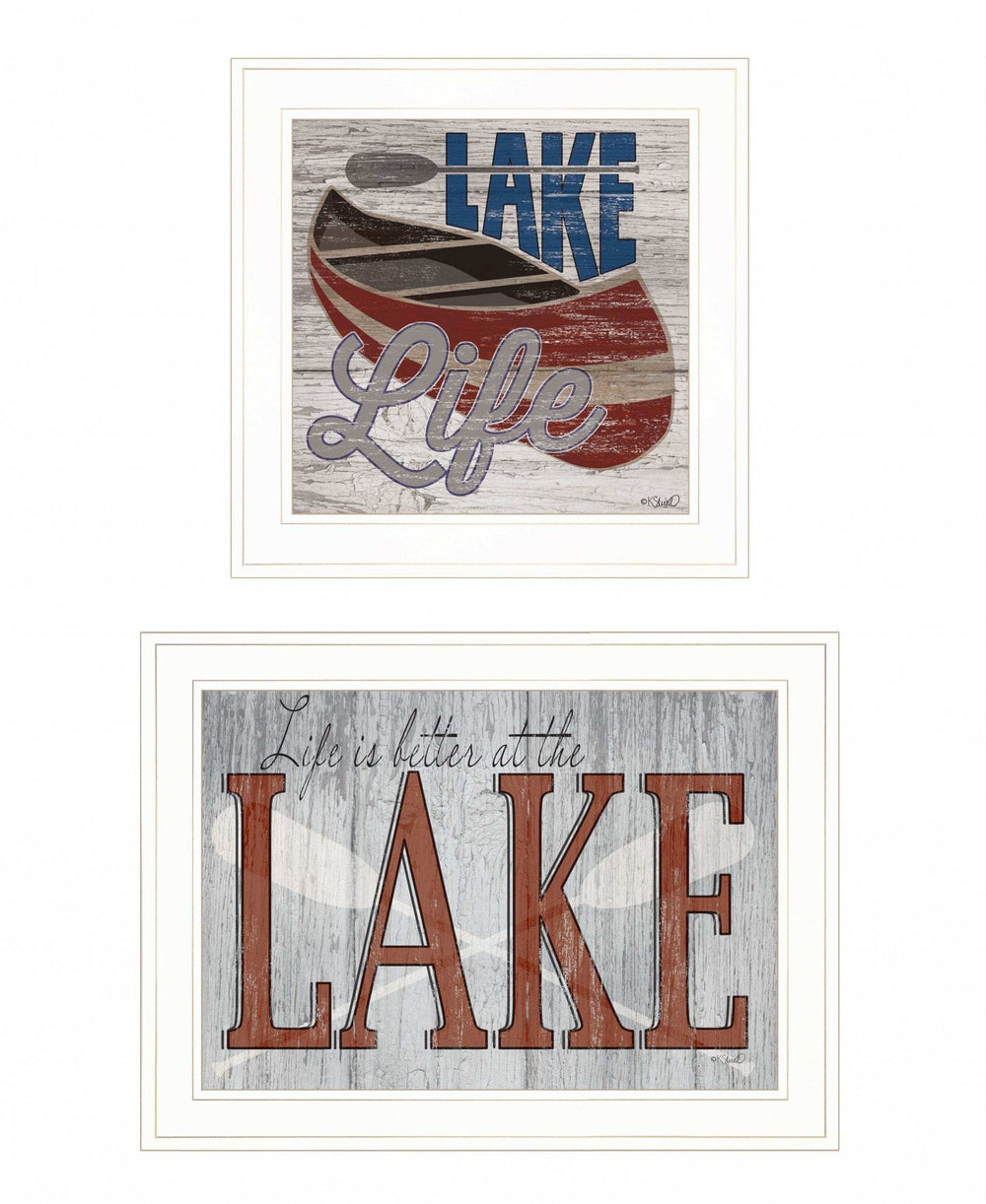 Set Of Two Lake Life is Better 1 White Framed Print Wall Art - Homeroots - Flyclothing LLC