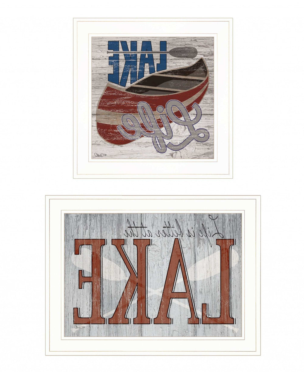 Set Of Two Lake Life is Better 1 White Framed Print Wall Art - Homeroots - Flyclothing LLC