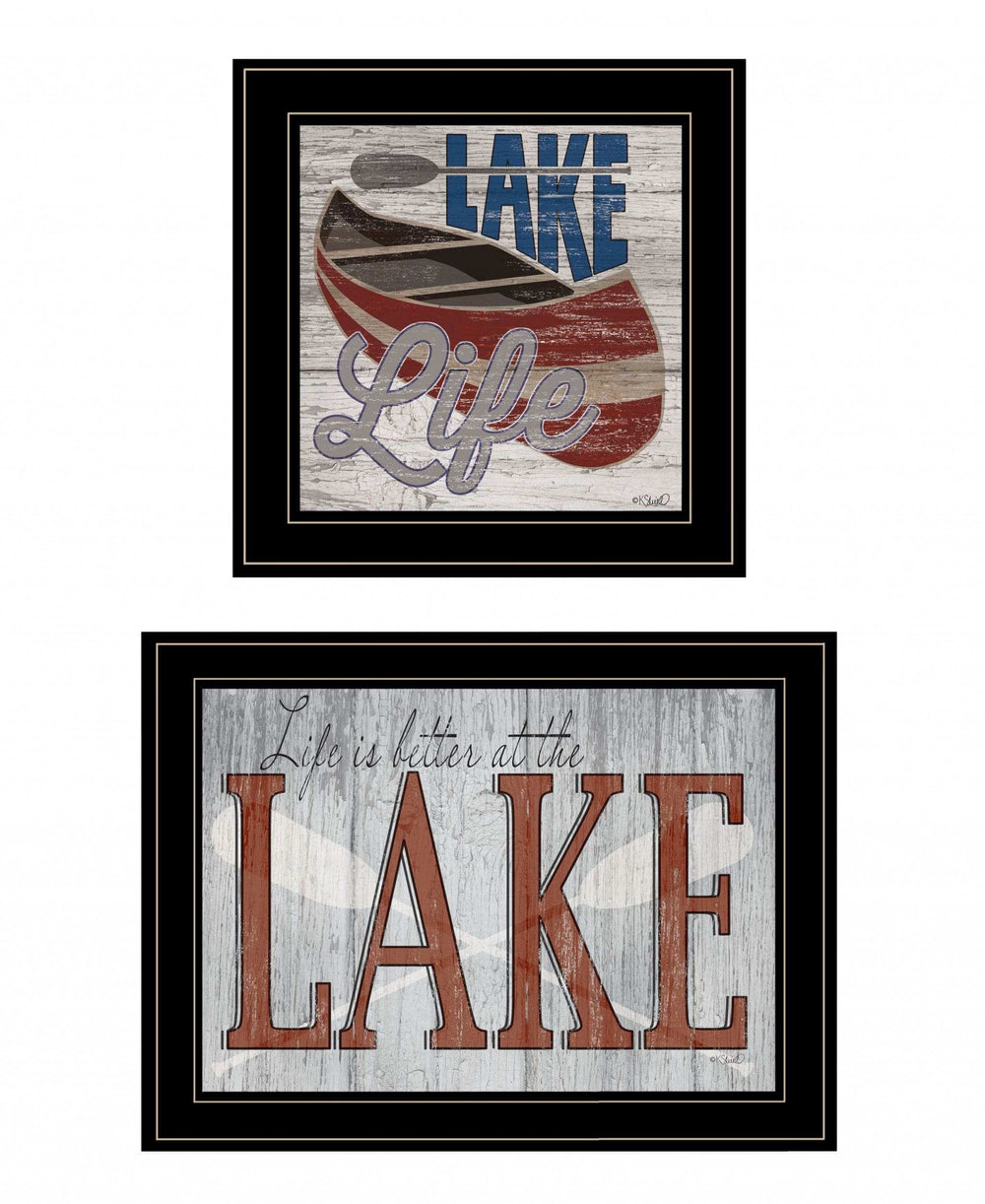 Set Of Two Lake Life is Better 2 Black Framed Print Wall Art - Homeroots - Flyclothing LLC