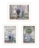 Set Of Three Love Life And Lavender White Framed Print Wall Art - Homeroots - Flyclothing LLC