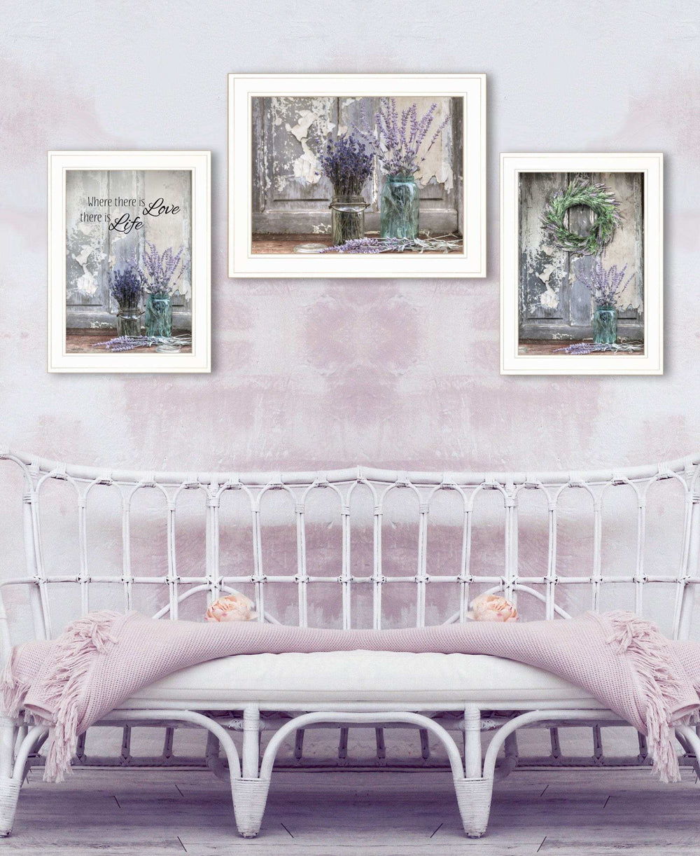 Set Of Three Love Life And Lavender White Framed Print Wall Art - Homeroots - Flyclothing LLC