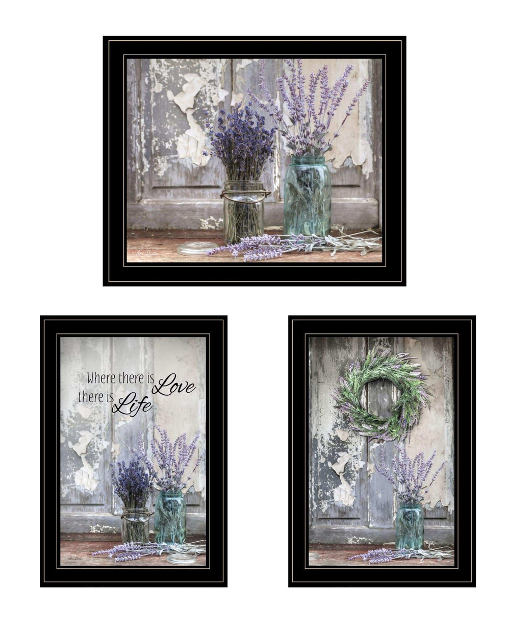 Set Of Three Love Life and Lavender Black Framed Print Wall Art - Homeroots - Flyclothing LLC