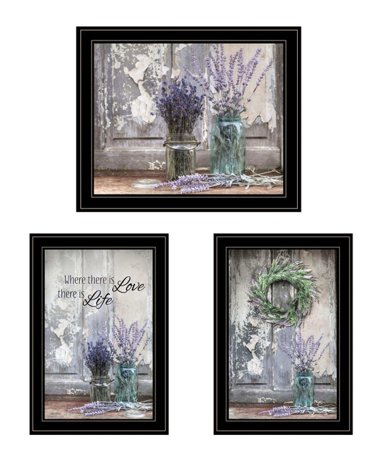 Set Of Three Love Life and Lavender Black Framed Print Wall Art - Homeroots - Flyclothing LLC