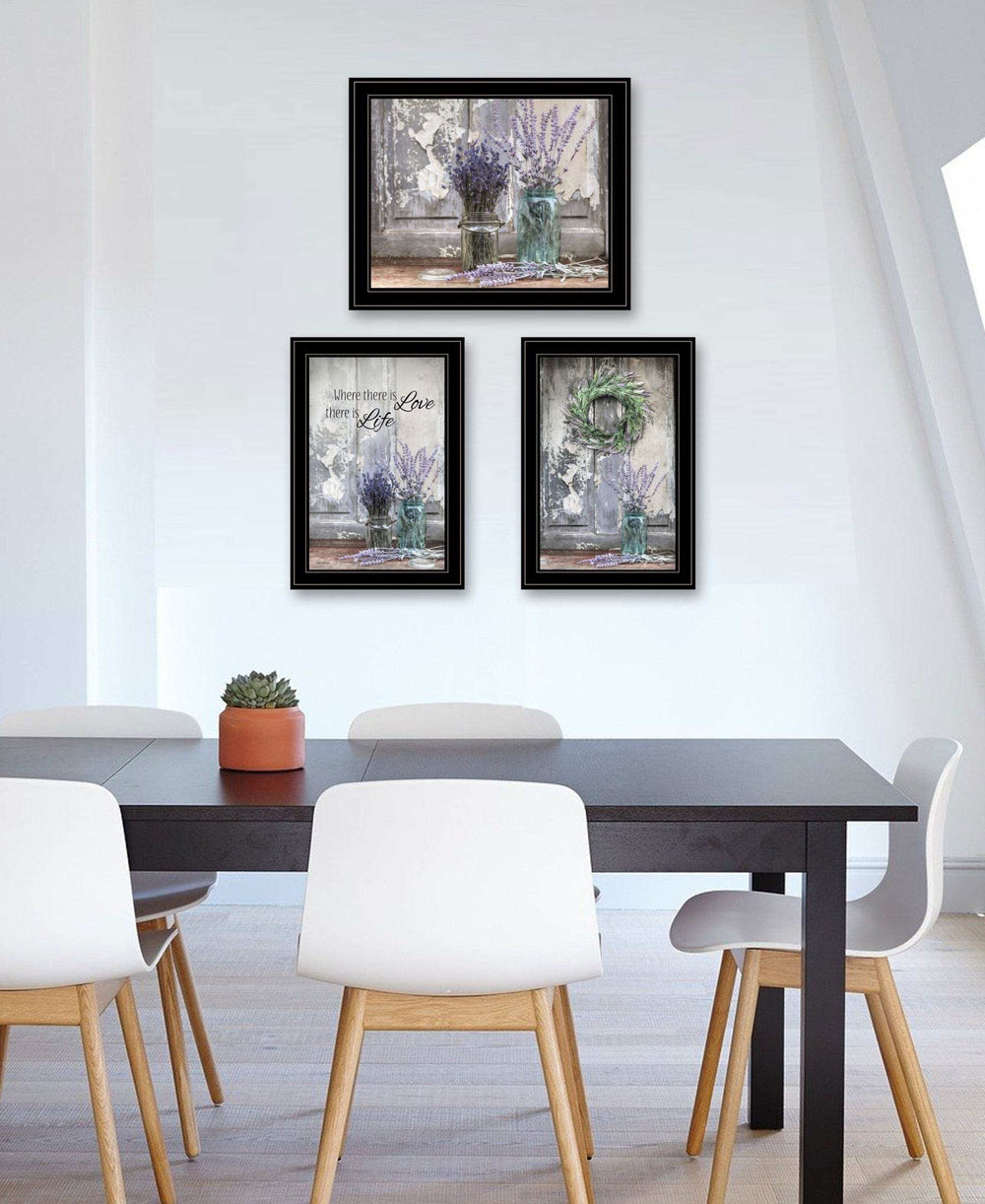 Set Of Three Love Life and Lavender Black Framed Print Wall Art - Homeroots - Flyclothing LLC