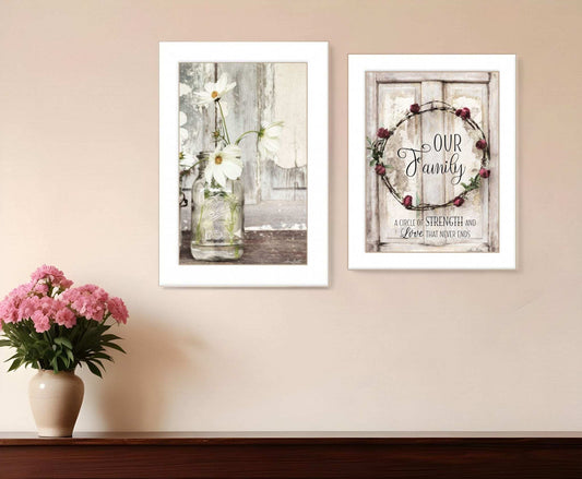 Set Of Two Our Family Blossoms 1 White Framed Print Wall Art - Homeroots - Flyclothing LLC
