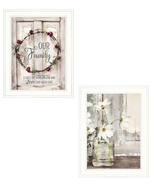 Set Of Two Our Family Blossoms White Framed Print Wall Art - Homeroots - Flyclothing LLC
