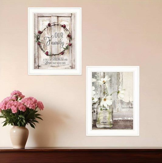 Set Of Two Our Family Blossoms White Framed Print Wall Art - Homeroots - Flyclothing LLC