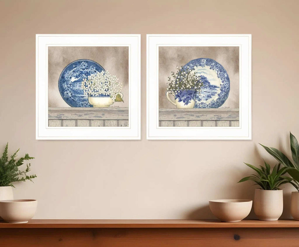 Set Of Two The Farmhouse Blues 1 White Framed Print Wall Art - Homeroots - Flyclothing LLC