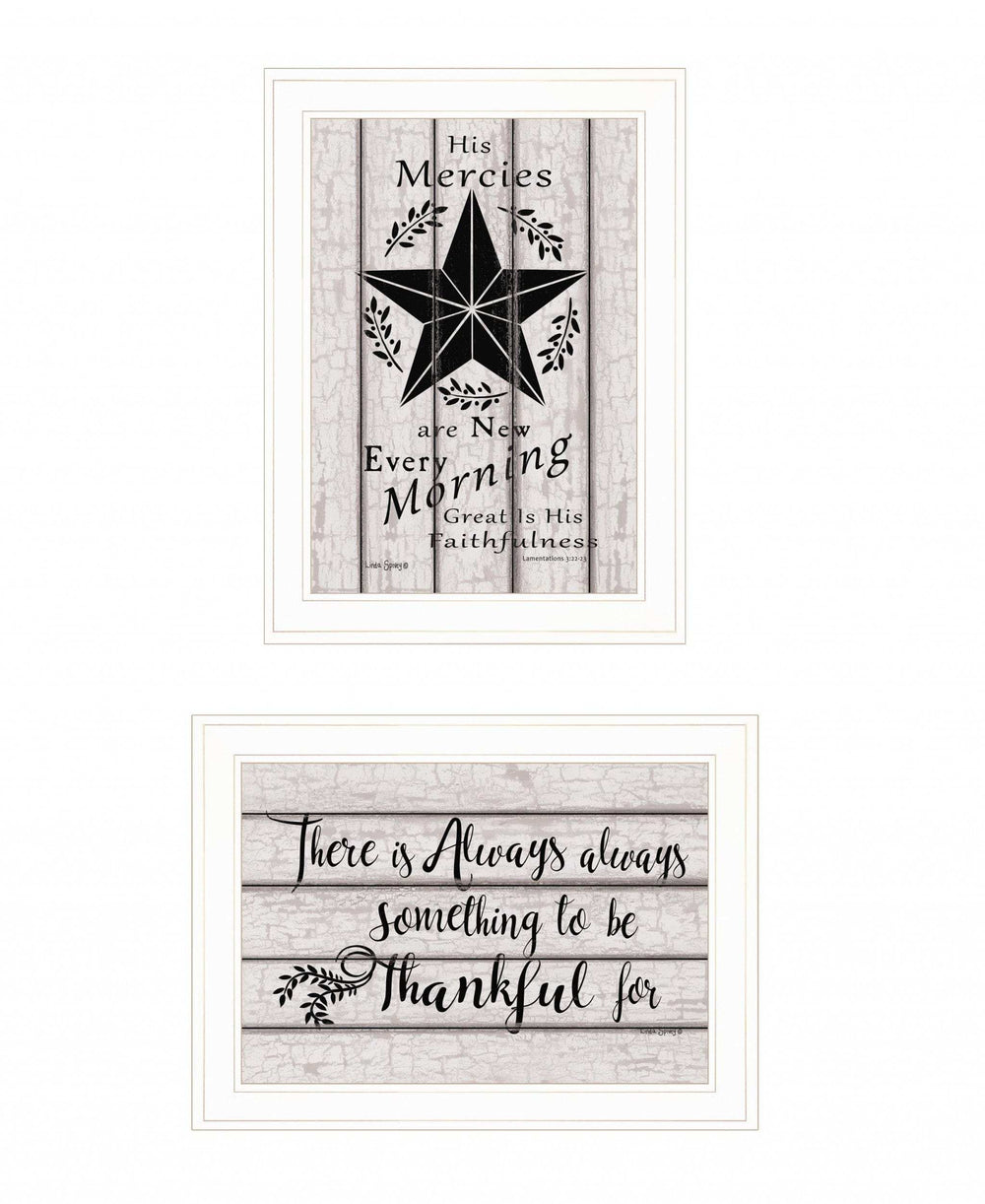 Set Of Two His Mercies and Thankful 1 White Framed Print Wall Art - Homeroots - Flyclothing LLC