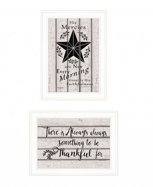 Set Of Two His Mercies and Thankful 1 White Framed Print Wall Art - Homeroots - Flyclothing LLC