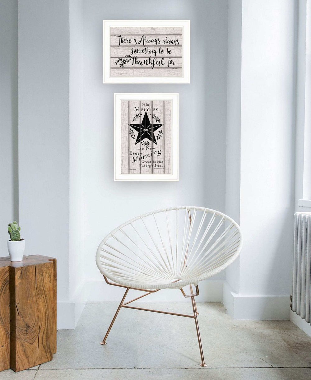 Set Of Two His Mercies and Thankful 1 White Framed Print Wall Art - Homeroots - Flyclothing LLC