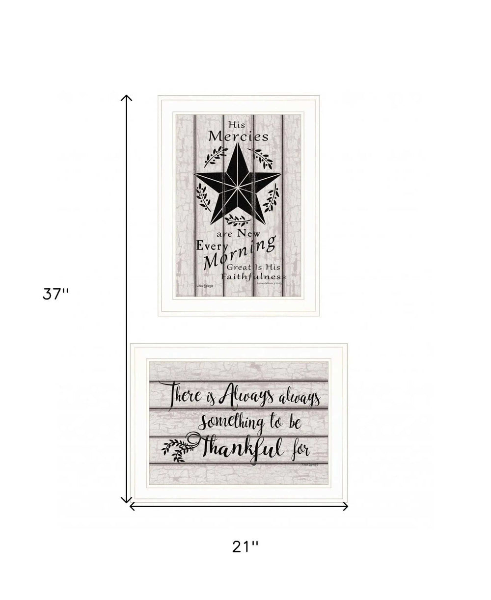 Set Of Two His Mercies and Thankful 1 White Framed Print Wall Art - Homeroots - Flyclothing LLC
