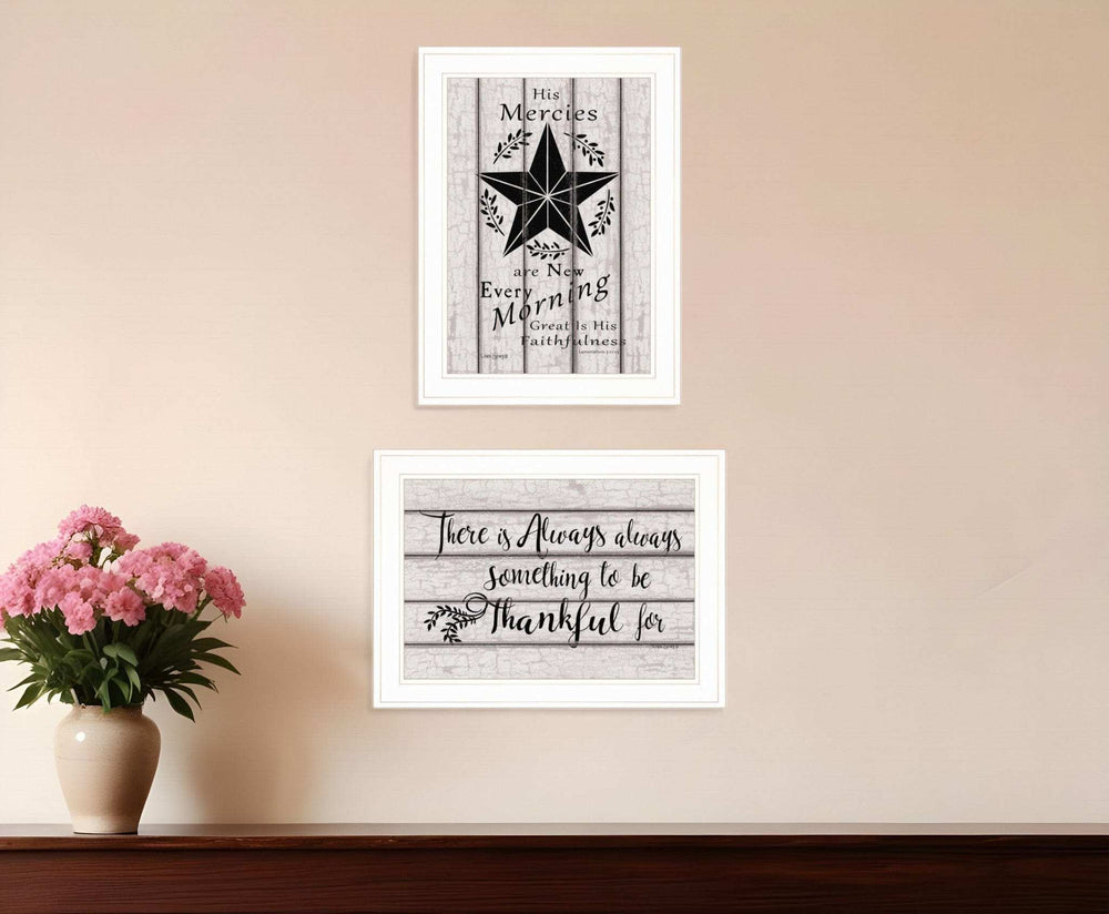 Set Of Two His Mercies and Thankful 1 White Framed Print Wall Art - Homeroots - Flyclothing LLC