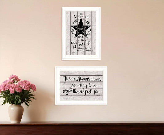 Set Of Two His Mercies and Thankful 1 White Framed Print Wall Art - Homeroots - Flyclothing LLC