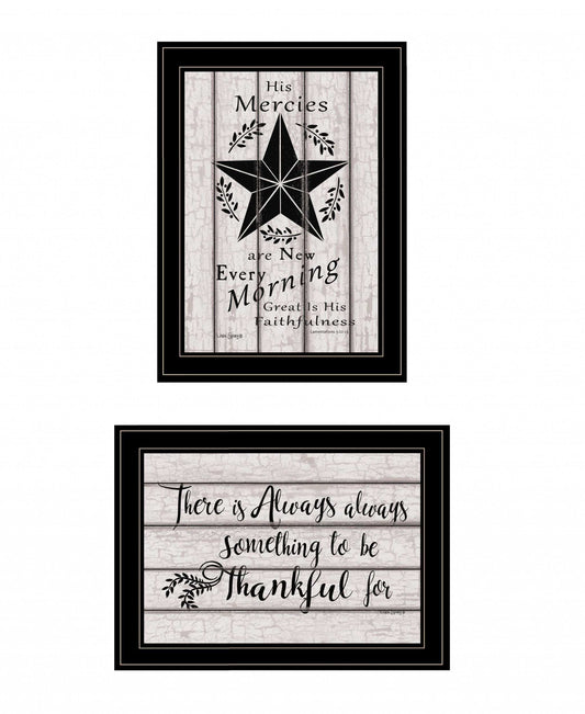 Set Of Two His Mercies and Thankful 2 Black Framed Print Wall Art - Homeroots - Flyclothing LLC