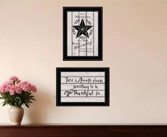 Set Of Two His Mercies and Thankful 2 Black Framed Print Wall Art - Homeroots - Flyclothing LLC