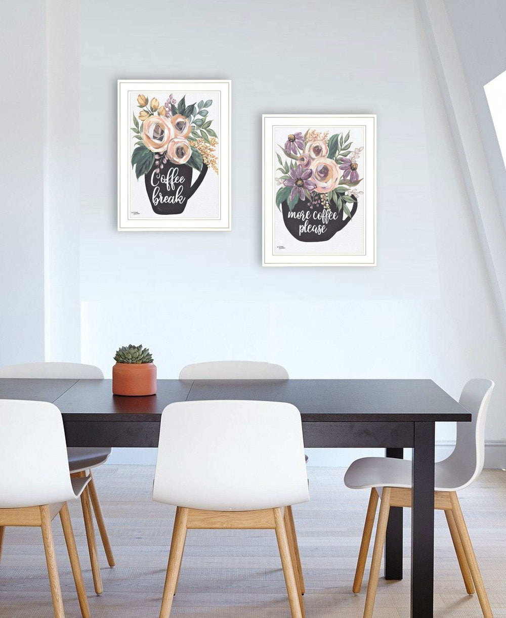 Set Of Two Coffee And Flowers White Framed Print Kitchen Wall Art - Homeroots - Flyclothing LLC