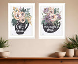 Set Of Two Coffee And Flowers White Framed Print Kitchen Wall Art - Homeroots - Flyclothing LLC