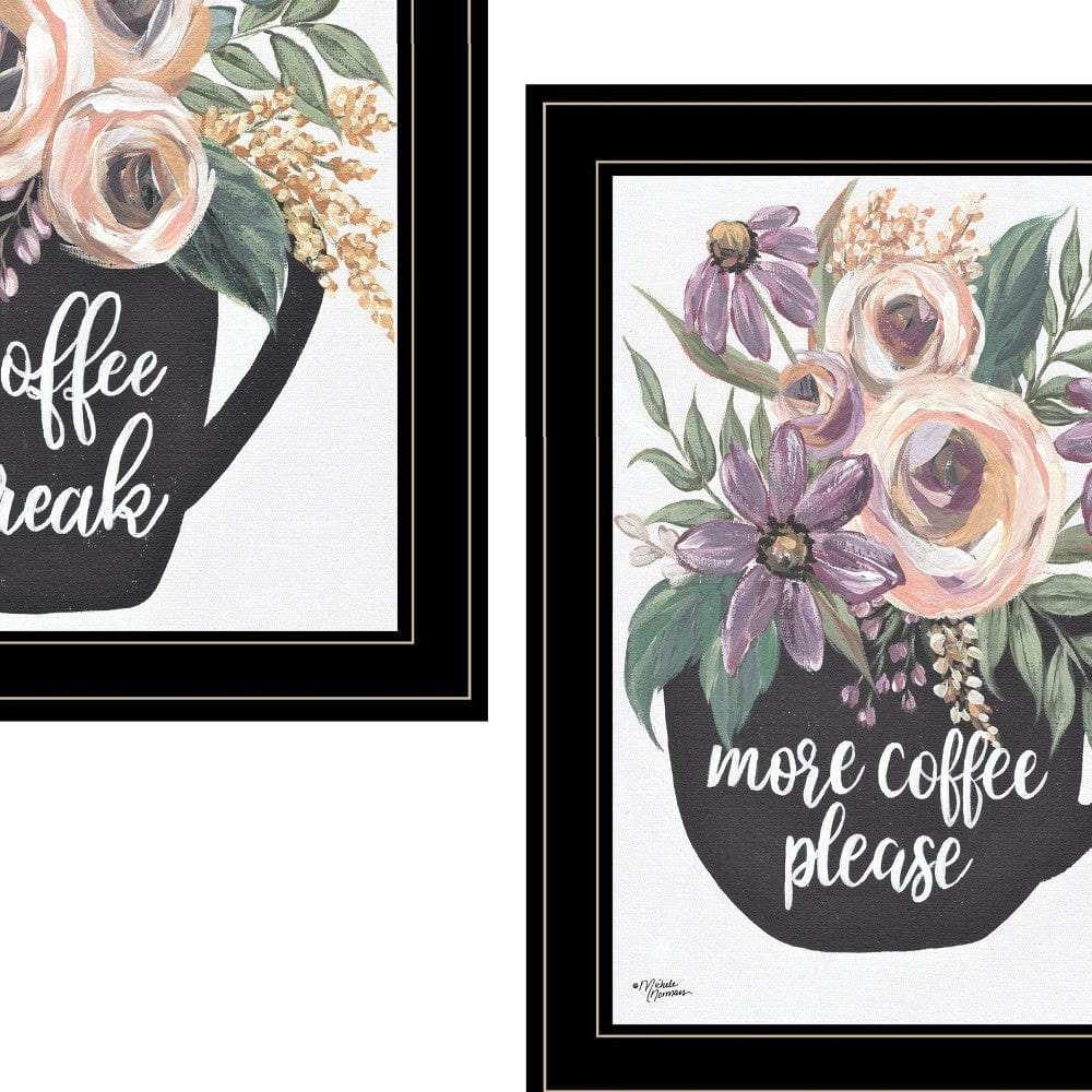 Set Of Two More Coffee Please or Coffee Break Black Framed Print Kitchen Wall Art - Homeroots - Flyclothing LLC