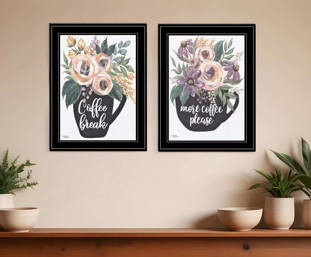 Set Of Two More Coffee Please or Coffee Break Black Framed Print Kitchen Wall Art - Homeroots - Flyclothing LLC