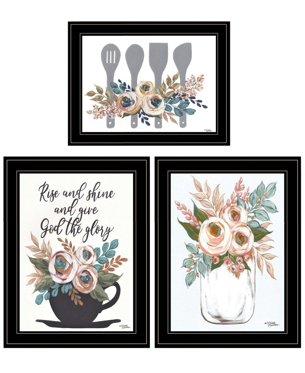 Set Of Three Rise and Shine Kitchen Black Framed Print Kitchen Wall Art - Homeroots - Flyclothing LLC