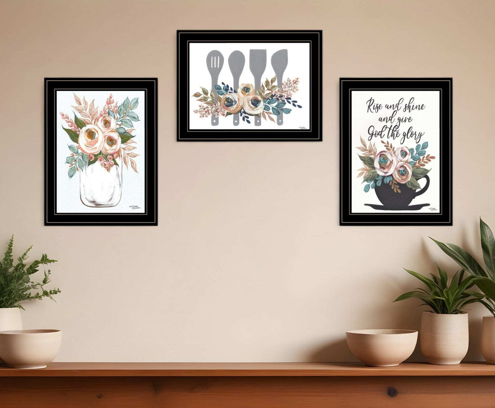 Set Of Three Rise and Shine Kitchen Black Framed Print Kitchen Wall Art - Homeroots - Flyclothing LLC