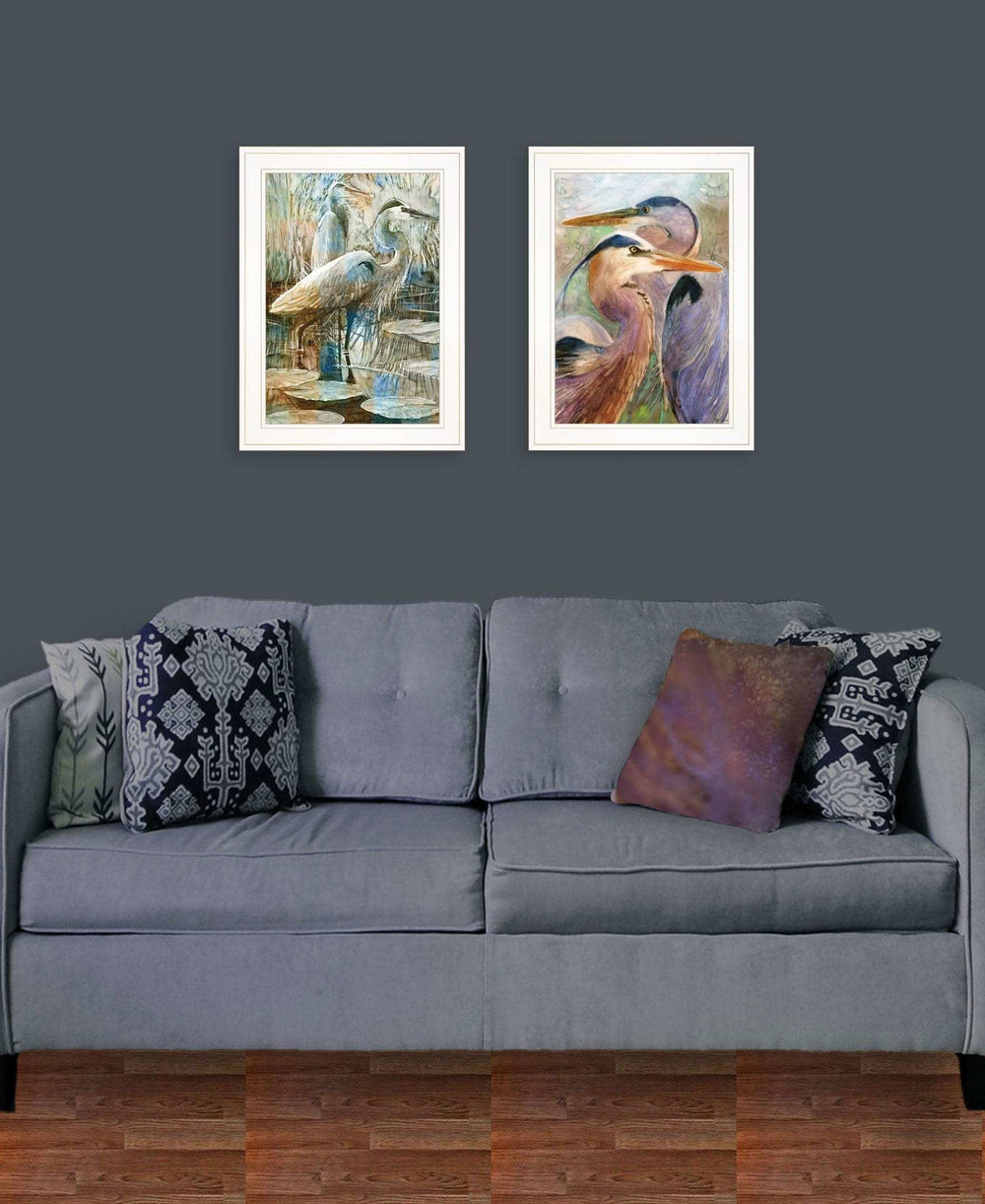 Set Of Two Blue Heron Duet White Framed Print Wall Art - Homeroots - Flyclothing LLC
