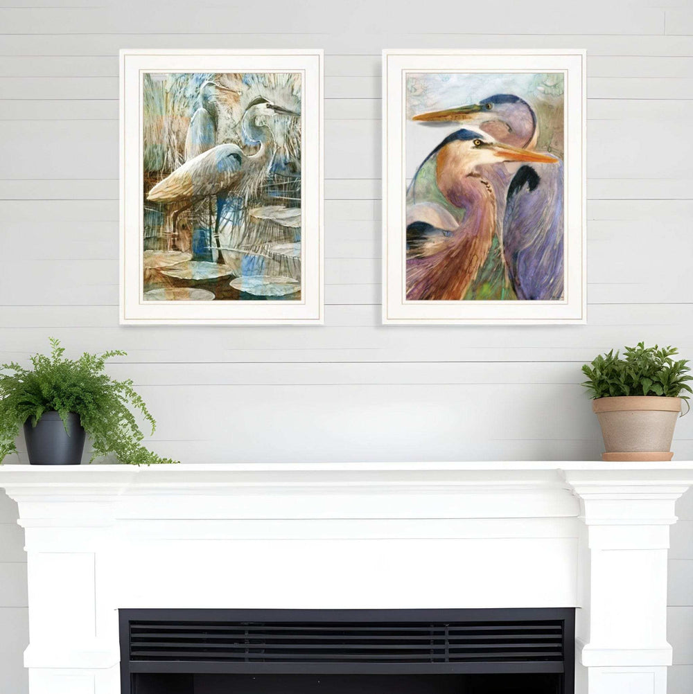 Set Of Two Blue Heron Duet White Framed Print Wall Art - Homeroots - Flyclothing LLC