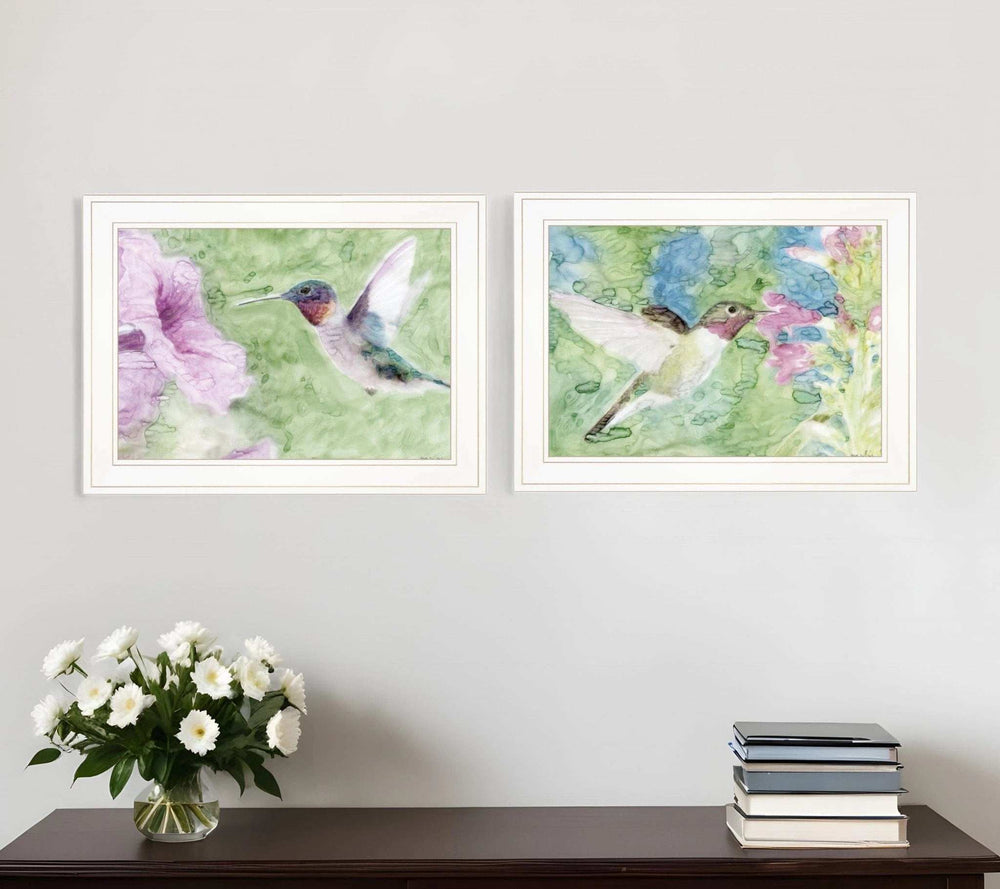 Set Of Two Humming Bird 1 and 2 White Framed Print Wall Art - Homeroots - Flyclothing LLC