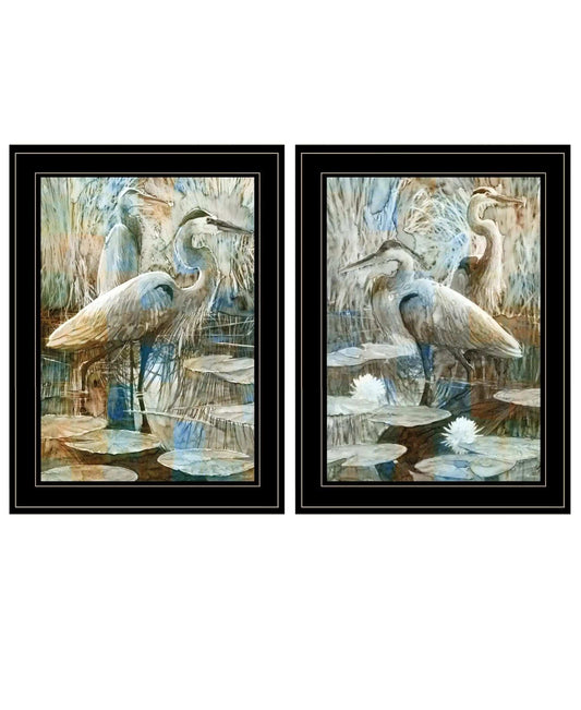 Set Of Two Marsh Herons I and Sea II Black Framed Print Wall Art - Homeroots - Flyclothing LLC