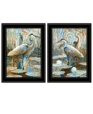 Set Of Two Marsh Herons I and Sea II Black Framed Print Wall Art - Homeroots - Flyclothing LLC