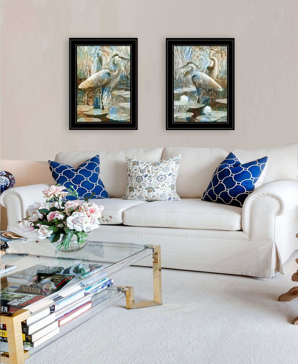 Set Of Two Marsh Herons I and Sea II Black Framed Print Wall Art - Homeroots - Flyclothing LLC