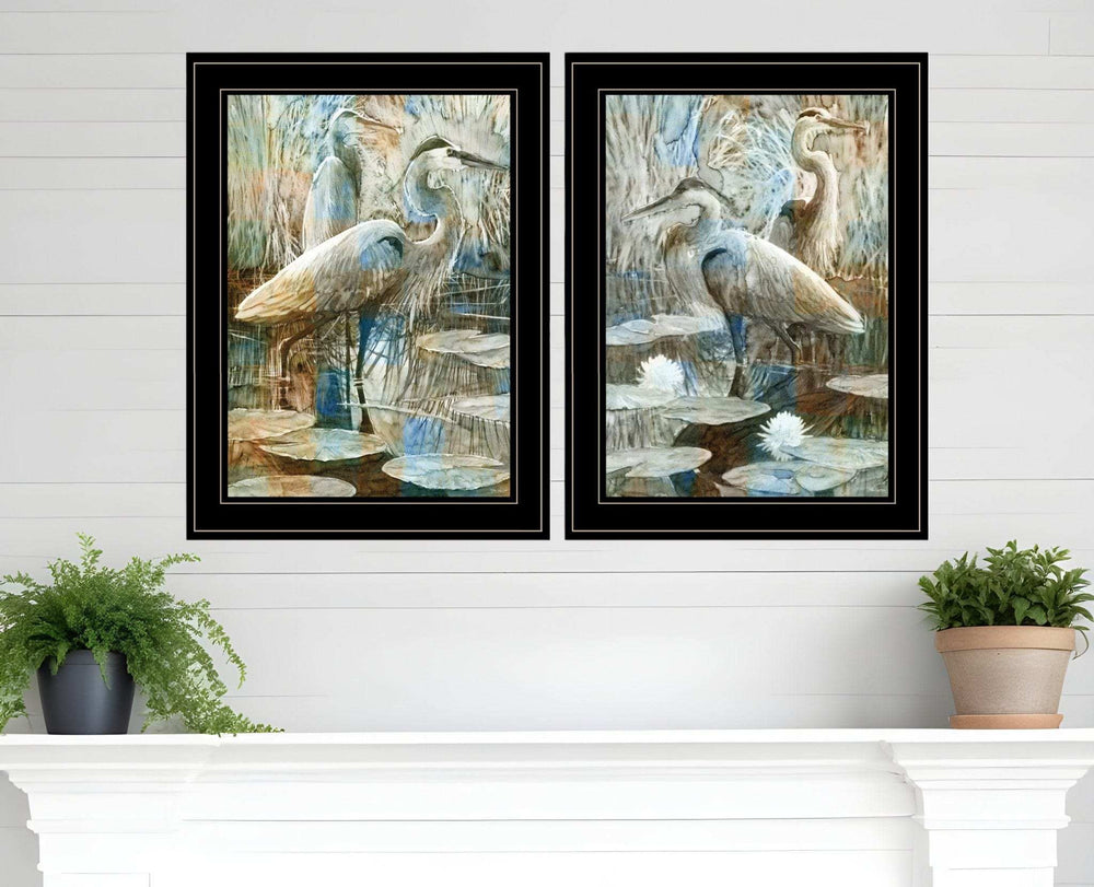 Set Of Two Marsh Herons I and Sea II Black Framed Print Wall Art - Homeroots - Flyclothing LLC