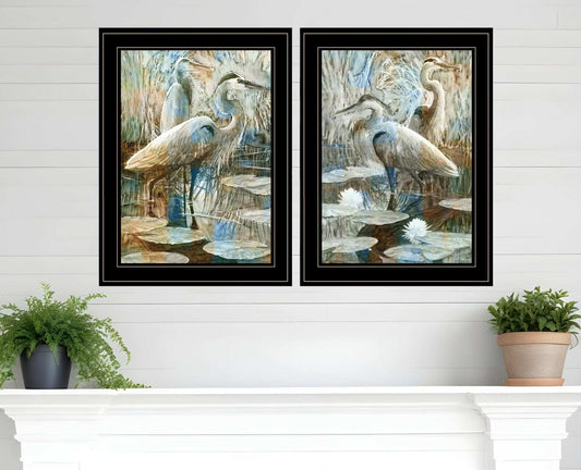 Set Of Two Marsh Herons I and Sea II Black Framed Print Wall Art - Homeroots - Flyclothing LLC