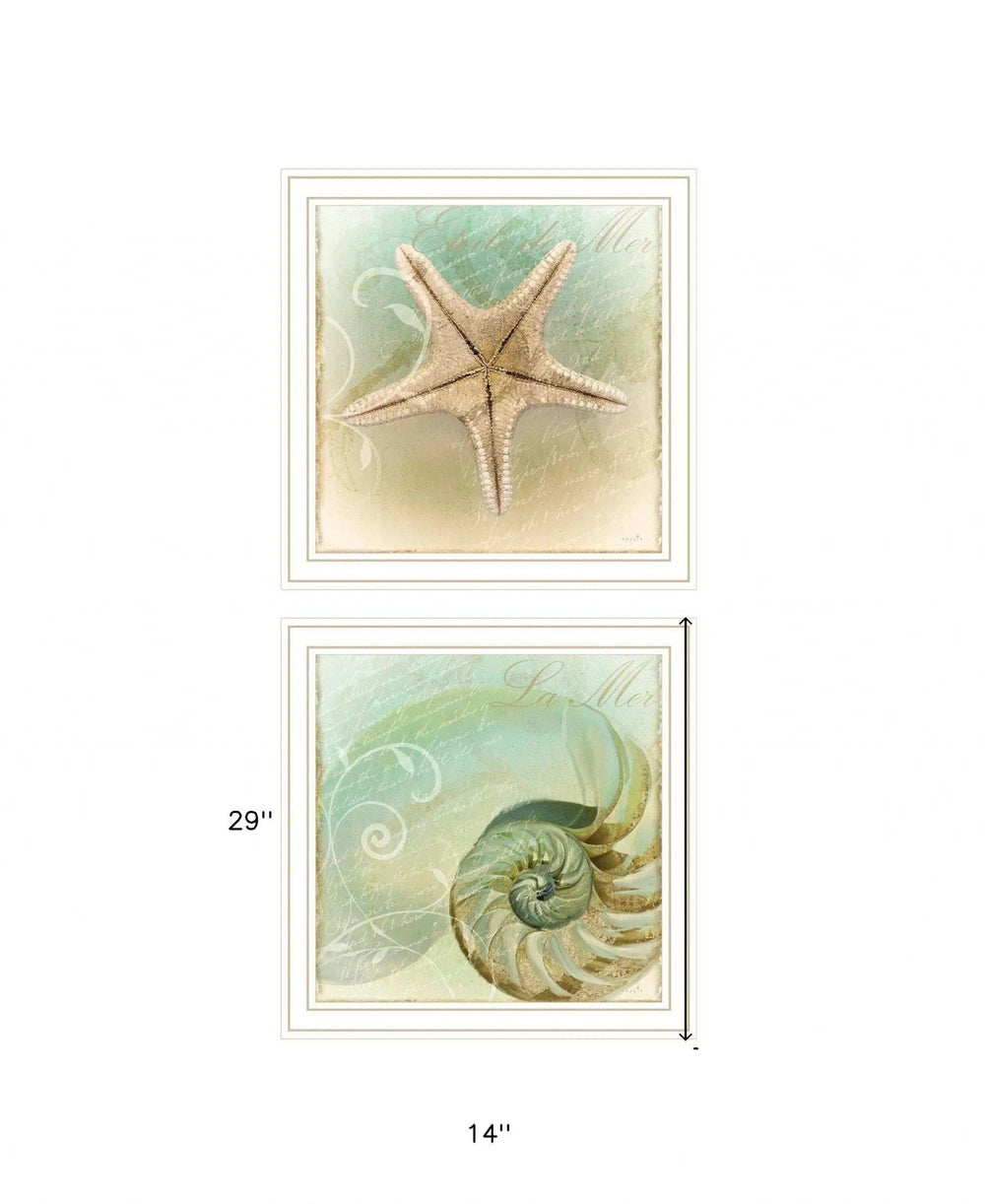 Set Of Two The Sea I and Sea II 2 White Framed Print Wall Art - Homeroots - Flyclothing LLC