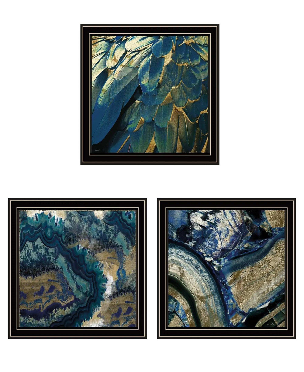 Set Of Three Deep Blue 1 Black Framed Print Wall Art - Homeroots - Flyclothing LLC