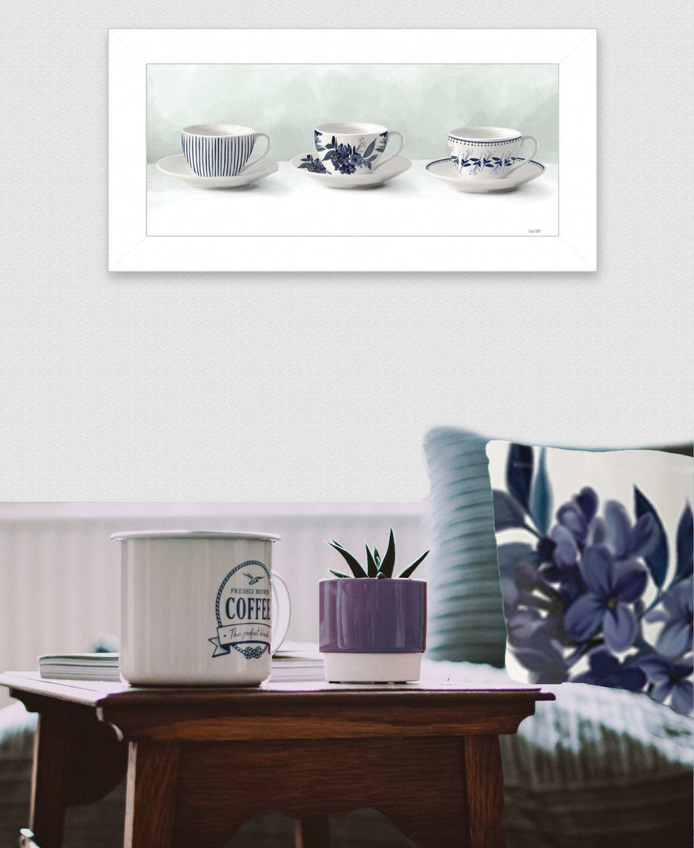 Cups and Saucers 1 White Framed Print Wall Art - Homeroots - Flyclothing LLC