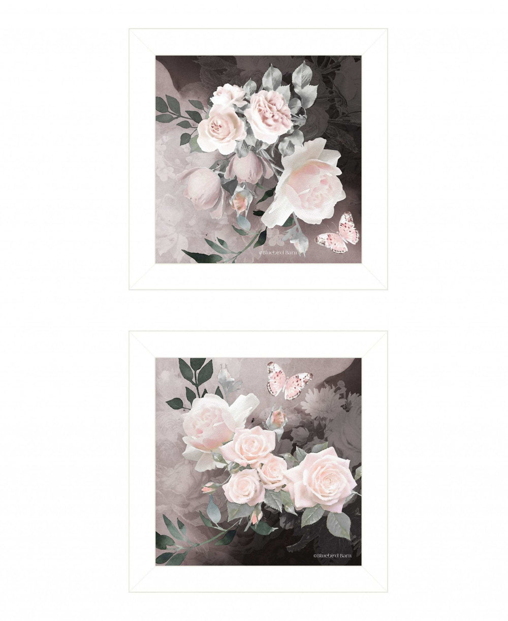 Set Of Two Noir Roses 5 White Framed Print Wall Art - Homeroots - Flyclothing LLC